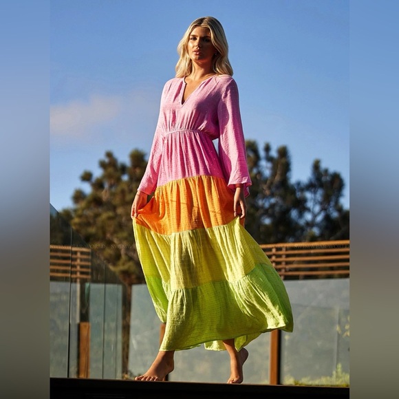 New! PQ Swim Lila color block tiered sequin Maxi Dress 31874 - Picture 1 of 13